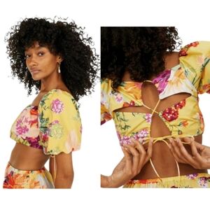 H&M XL Floral Conscious Choice Collection Crop Top Yellow Purple Orange NWT